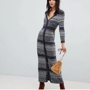 Free People Black and Gray Long Sleeve Dress